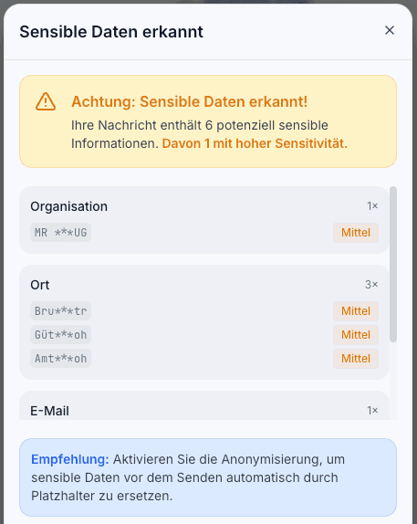 Automatische Anonymisierung – Screenshot