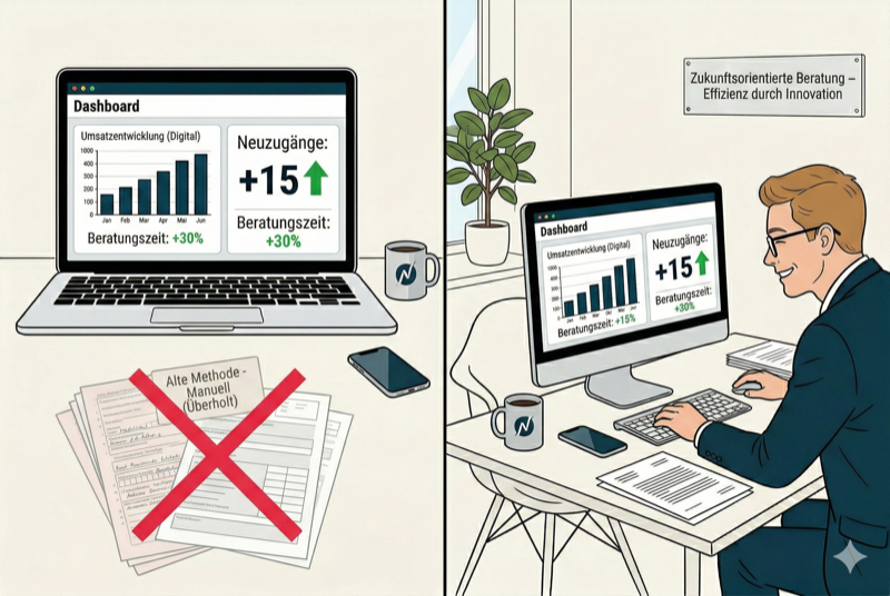 Dashboard mit automatisch erstellten Kennzahlen und Diagrammen auf einem Bildschirm